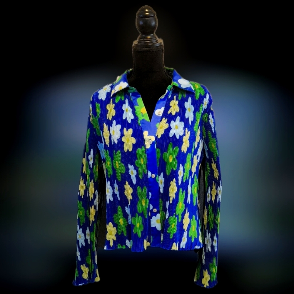 #C108 Black History Month Women’s Long Sleeve Pleated Floral Printed Blouse